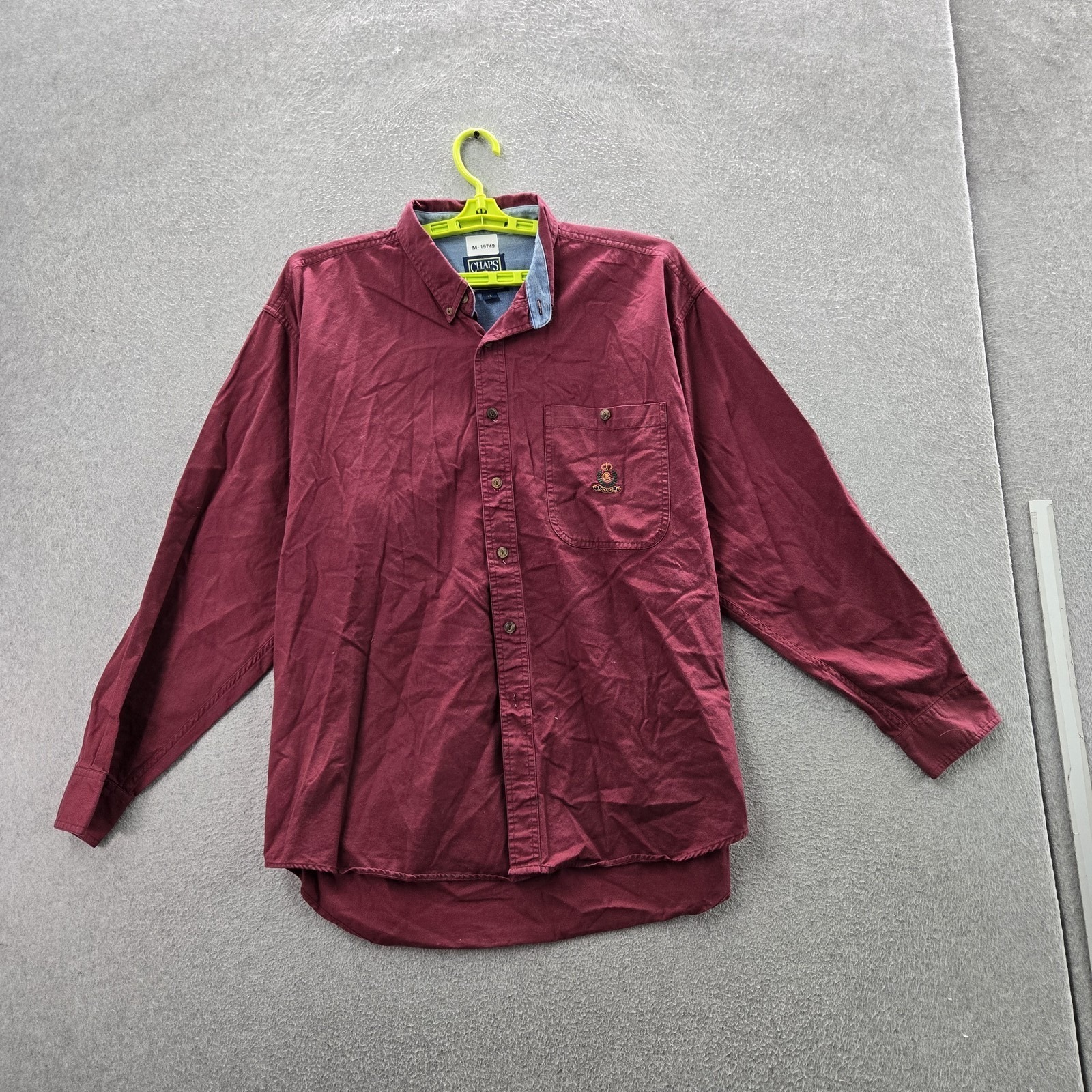 Vintage Chaps Ralph Lauren Men Button Up Shirt Xl Burgundy Embroidered